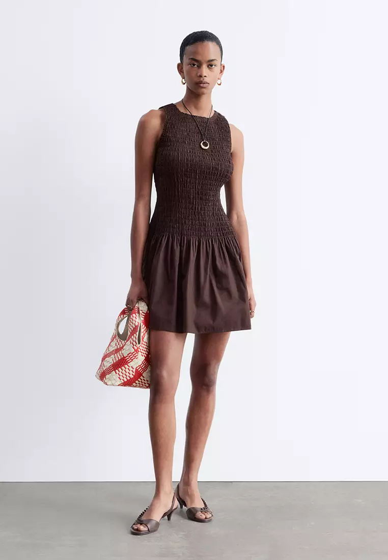 Smocked Cotton Poplin Mini Dress