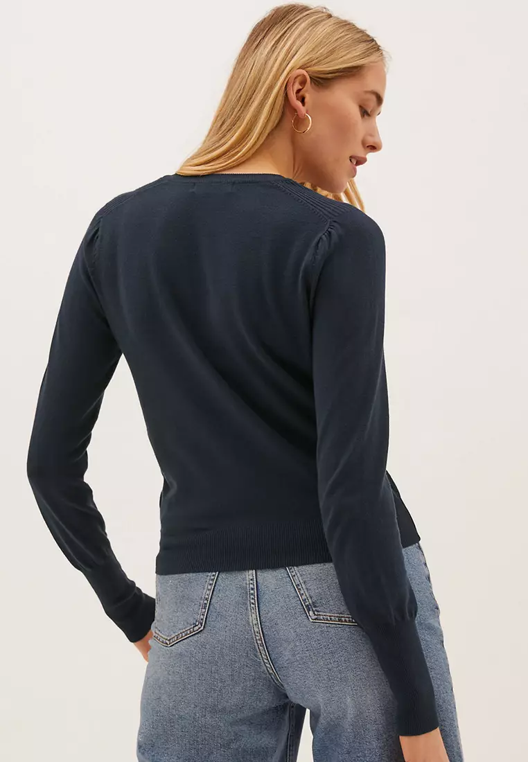 Crew Neck Button Front Cardigan