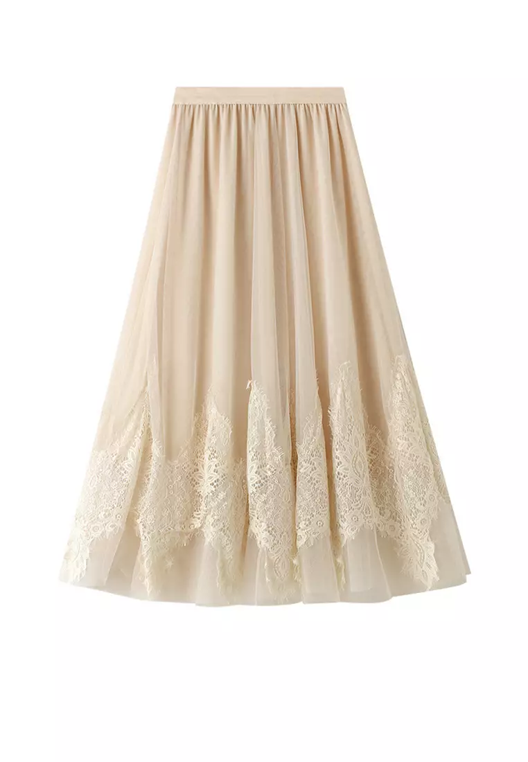 Twenty Eight Shoes Lace Stitching Mesh Maxi Skirt AF0688