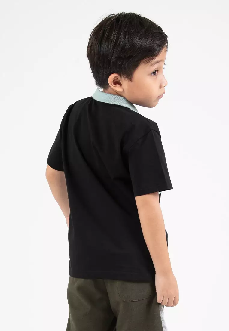 Forest Kids Premium Weight Cotton Stretchable Polo T Shirt Kids | T Shirt Baju Budak Lelaki - FK20259-01Black