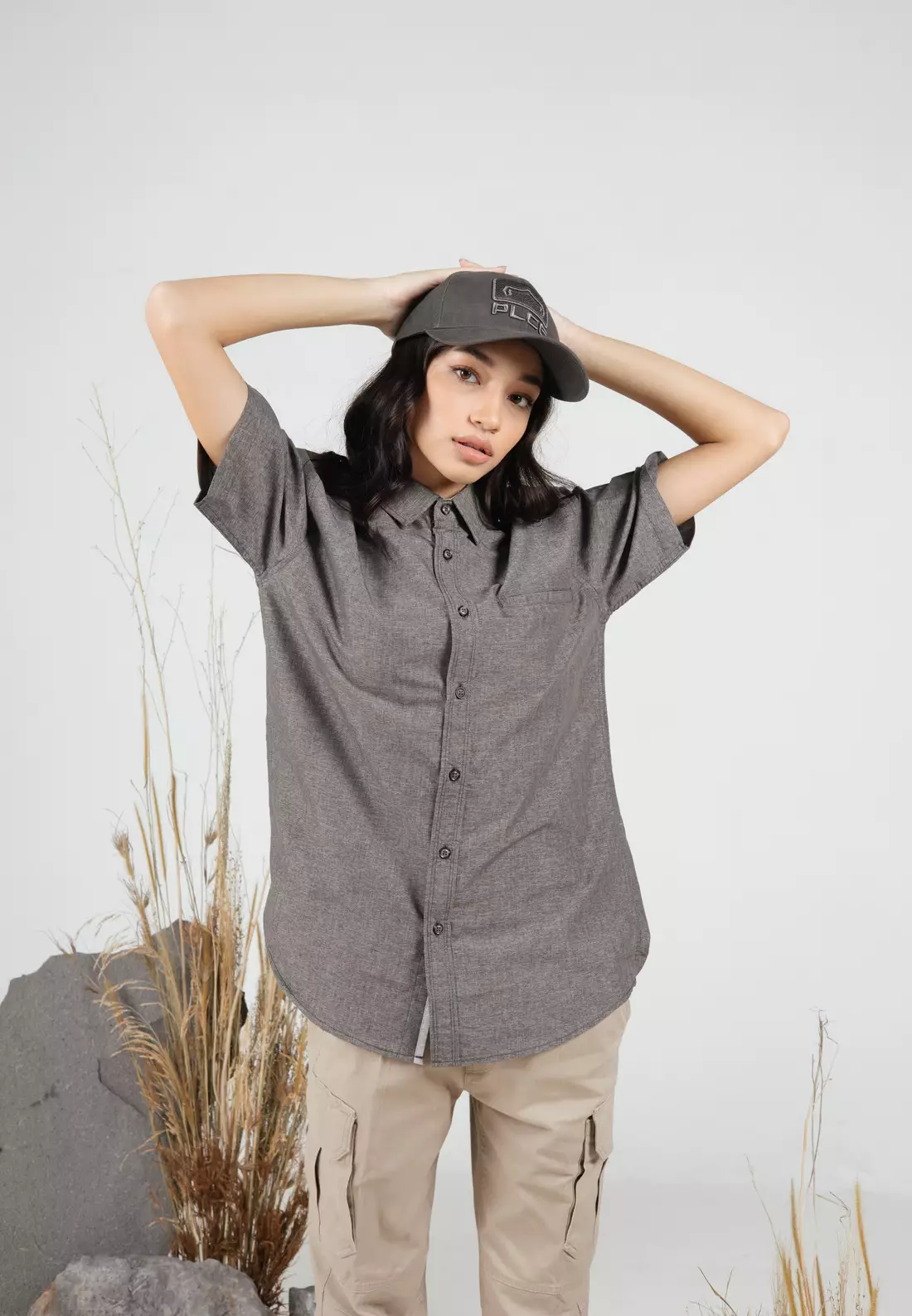 RBJ Kemeja Polos Cotton Slub Abu Tua Regular Fit Pria