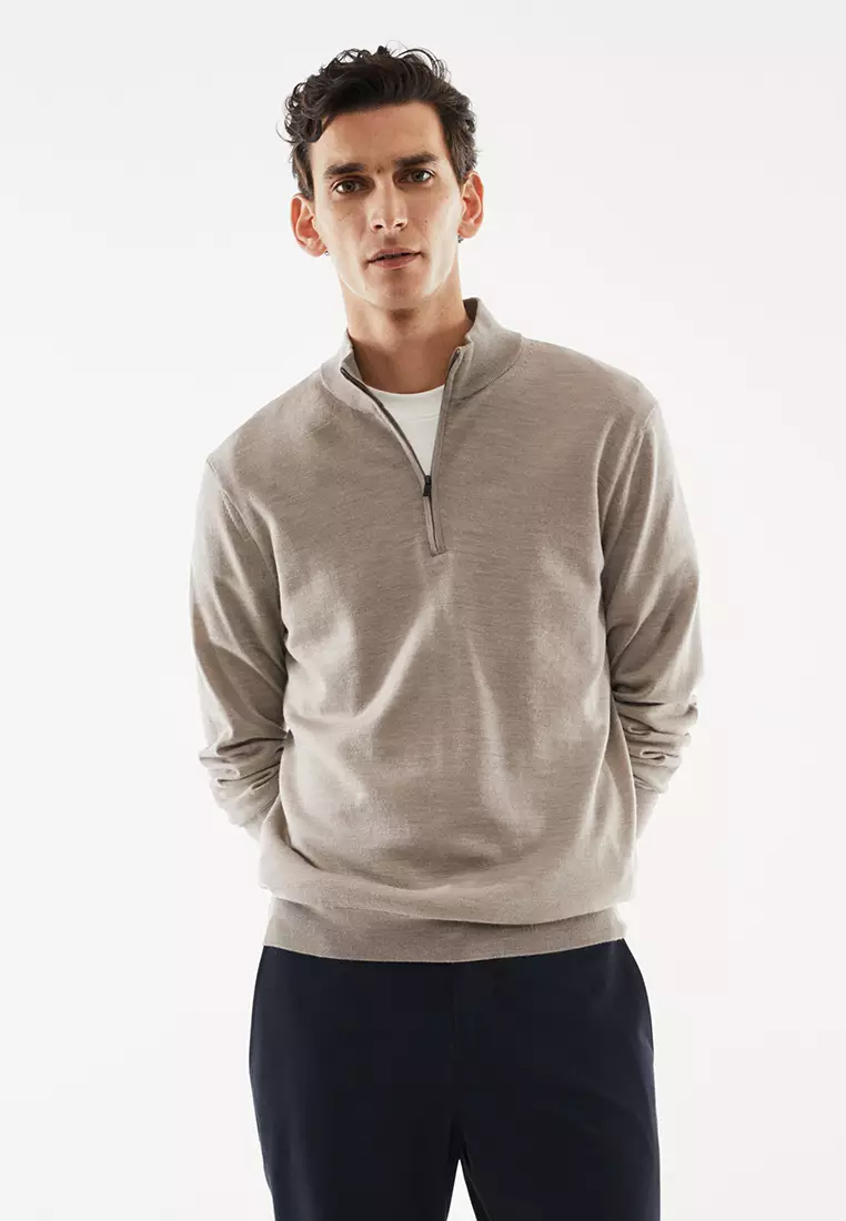 線上選購MANGO Man 100% Merino 羊毛Sweater With 拉鍊Collar | ZALORA