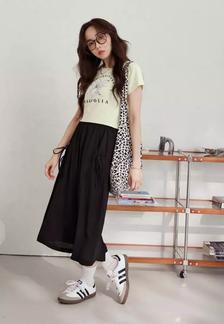 Breathable Textured Fabric Drawstring Elastic Waist Cropped Wide-Leg Pants [BA7876]