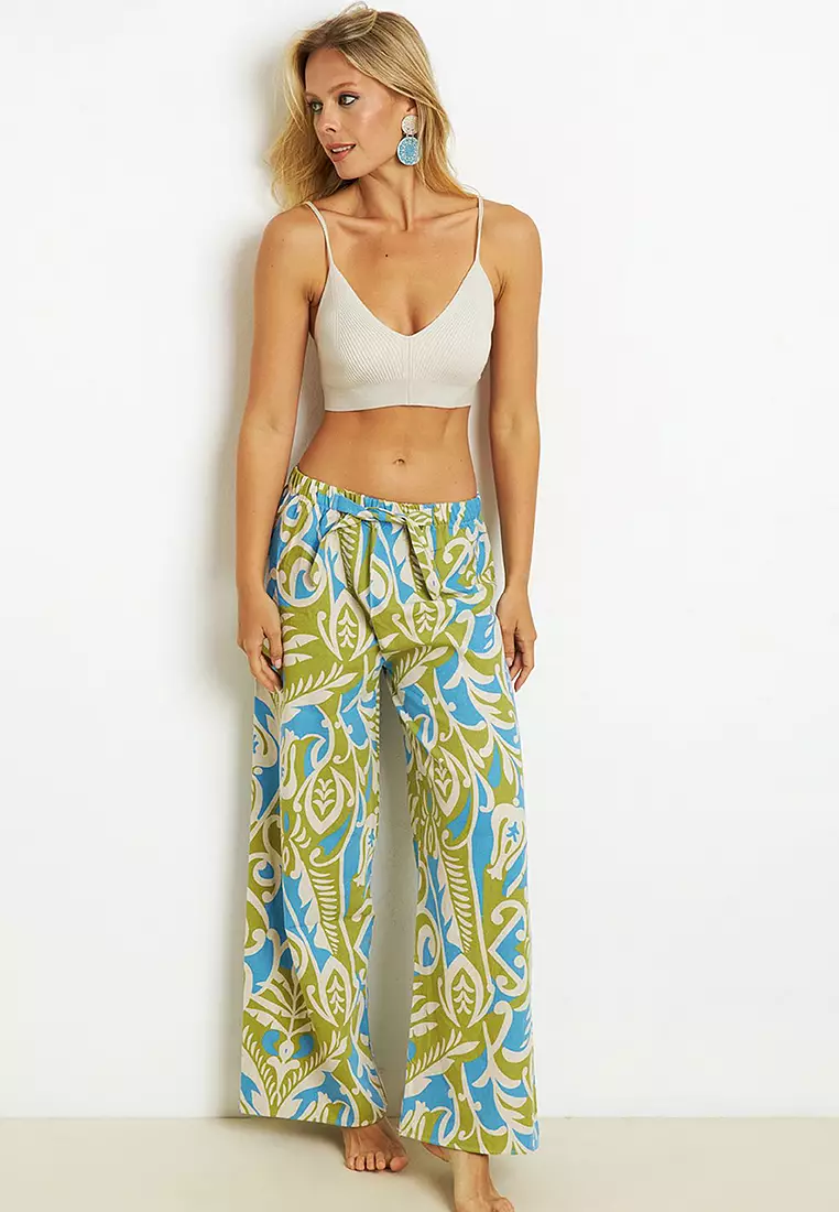 Palazzo Patterned Linen Trousers