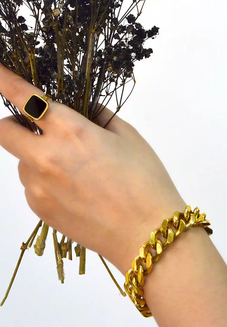 Muse Cuban Gold Layered Stainless Steel Chain Bracelet 20.5m