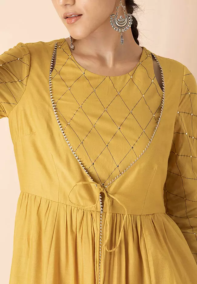 Earthen by Indya:Â Mukaish Angrakha Tunic