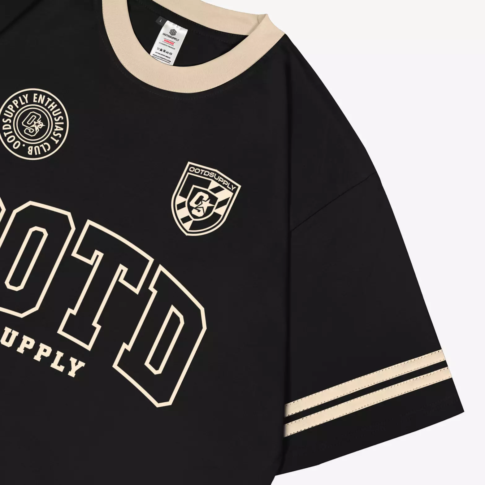 OOTDSUPPLY Oversize Double Stripe College Brown & Black l Oversize T-Shirt l Kaos Lengan Pendek I Kaos Stripe | Unisex | OVZDSTRIP002