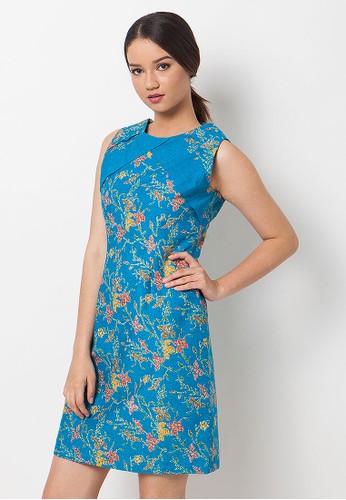 Flower batik blue sleveless dress