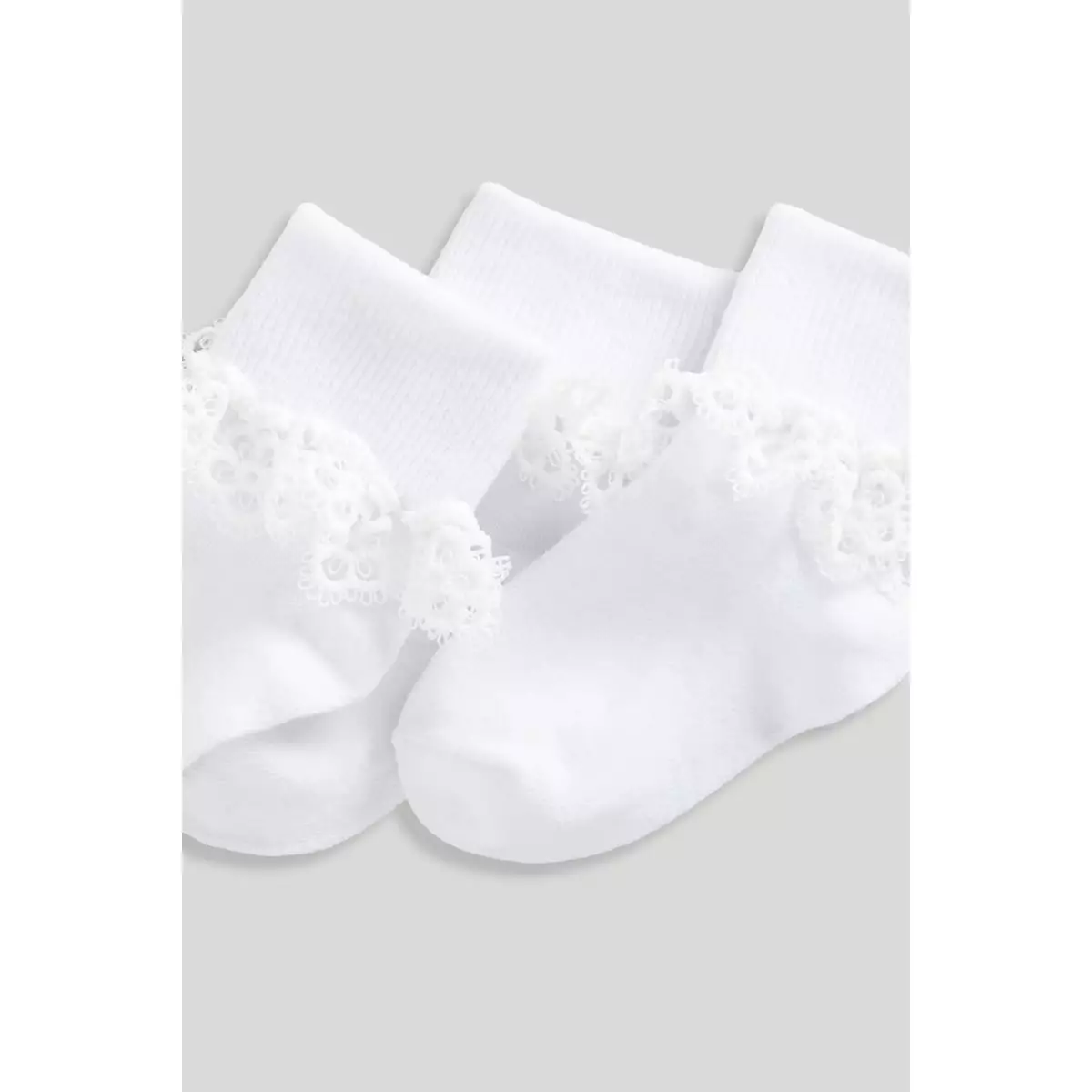 Mothercare White Lace Turn-Over-Top Socks - 3 Pack - Kaos Kaki Anak Perempuan (Putih)