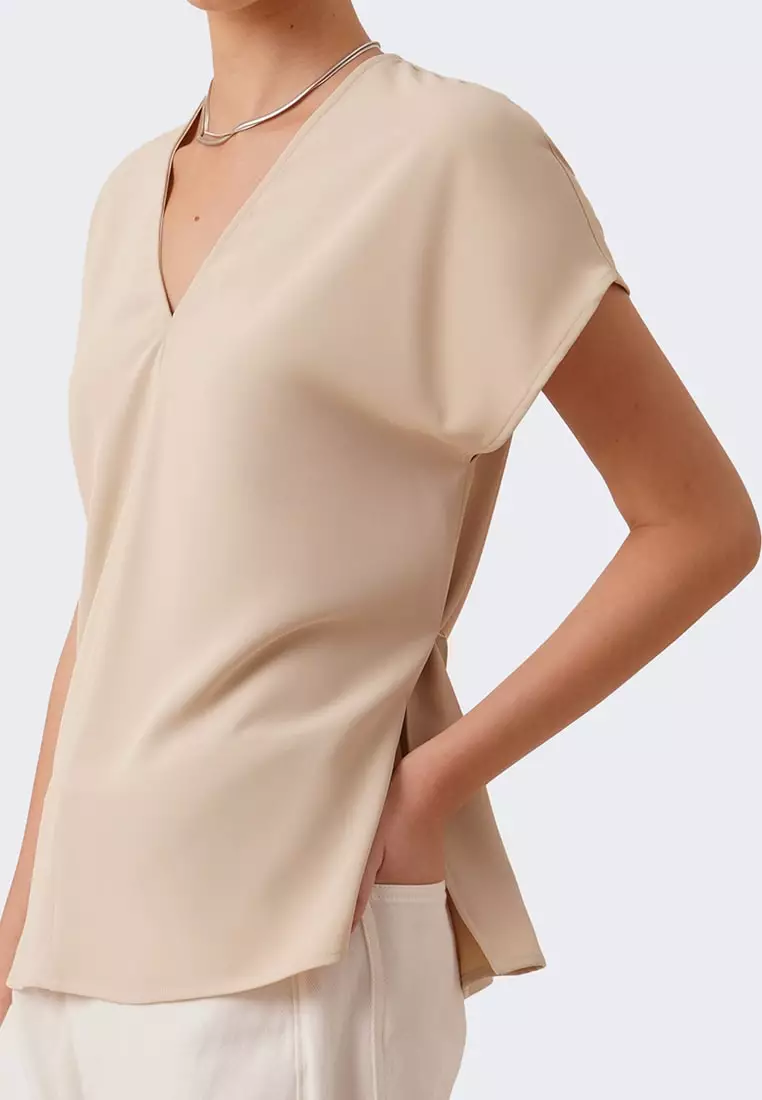 Women's Flowy Belted Blouse with Side Slits