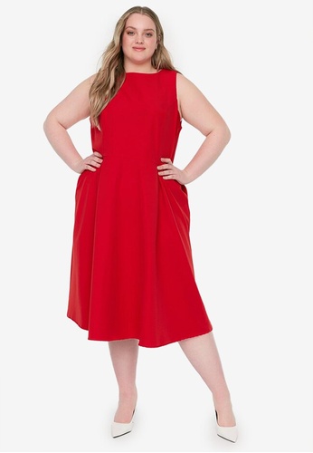 Trendyol red Plus Size Pockets Detail A-Line Woven Dress F8D9EAA5D28E73GS_1