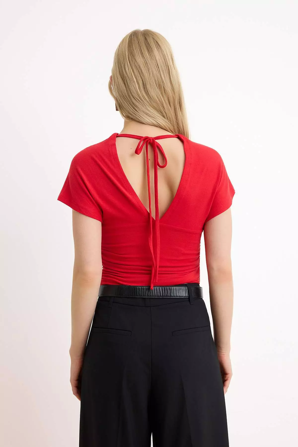 Red Fitted/Bodycon Shirred/Drape Detail Knitted Blouse Twoss25Bz65