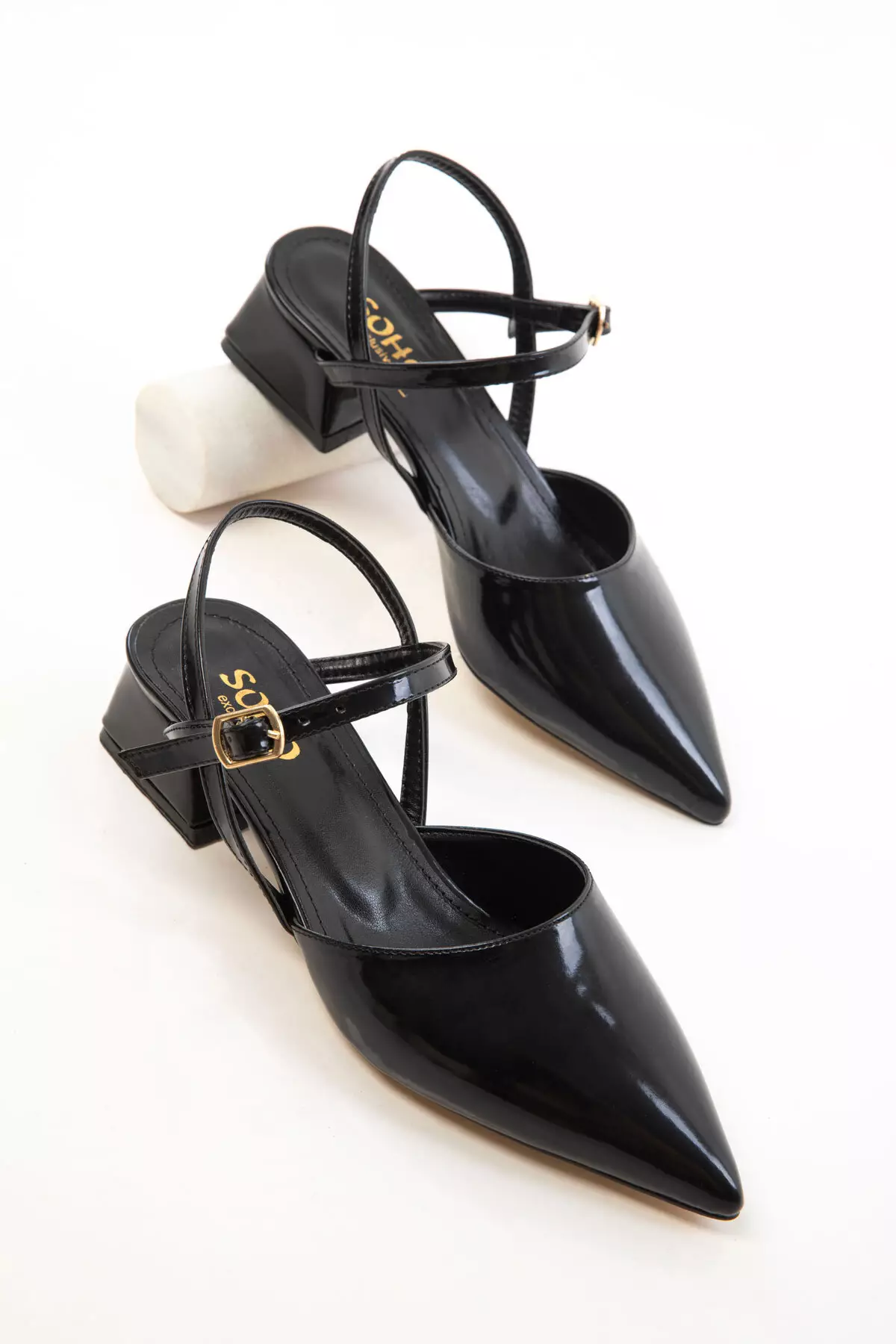 Black Patent Leather Women's Classic Heeled Shoes 20655