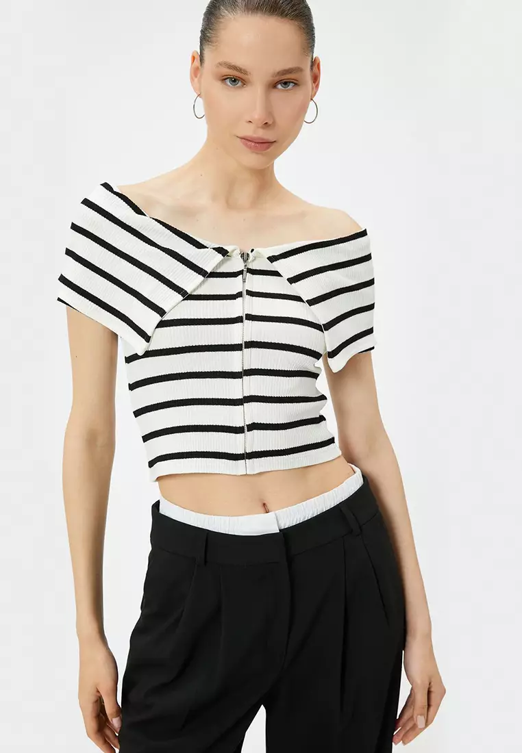 Zippered Off Shoulder T-Shirt