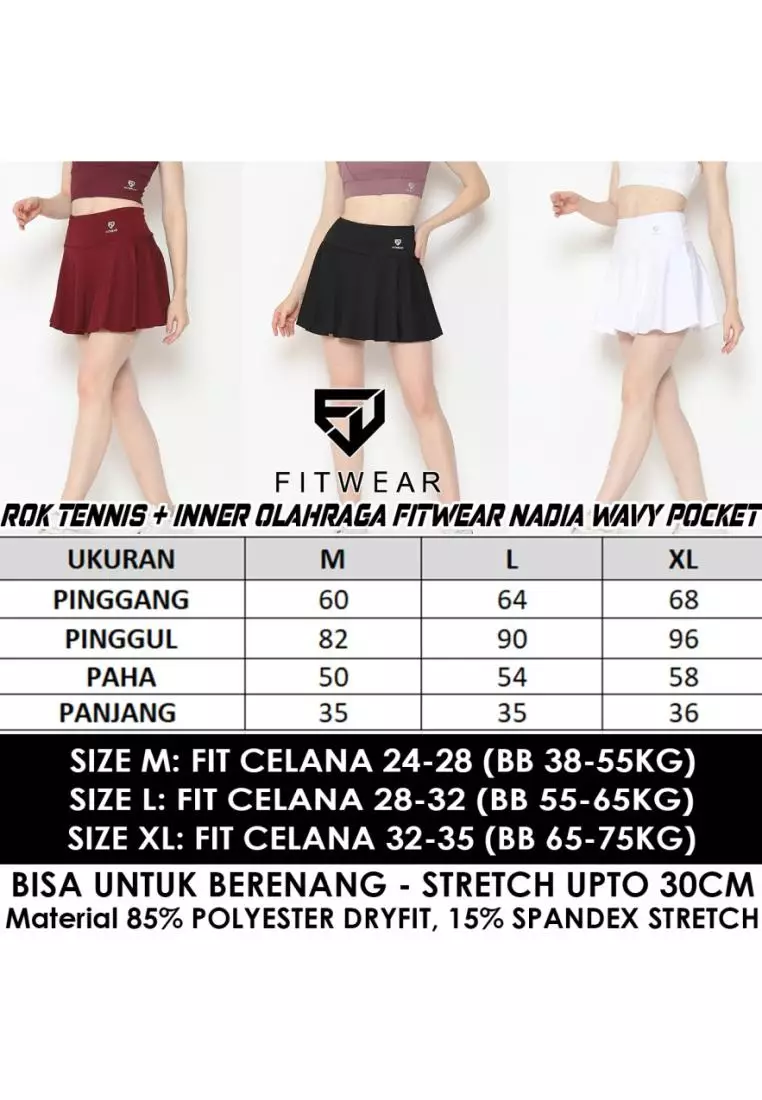 Fitwear - [SKORT] Rok Tennis + Inner Olahraga Wanita NADIA WAVY POCKET - WHITE