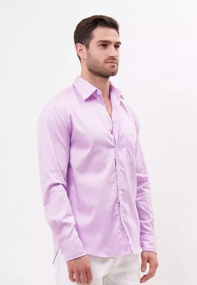 Palma Kemeja Panjang Pria Katun Organik Ungu Muda | Organic Cotton Long Sleeves Shirt Men Lilac