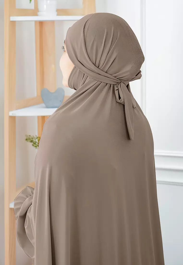 Wafa French Khimar Set | One Set Dress Abaya Syari - Toffee Nut - XL
