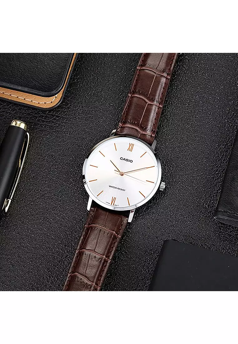 Couple Analog Watch MTP/LTP-VT01L-7B2 Brown Leather Strap