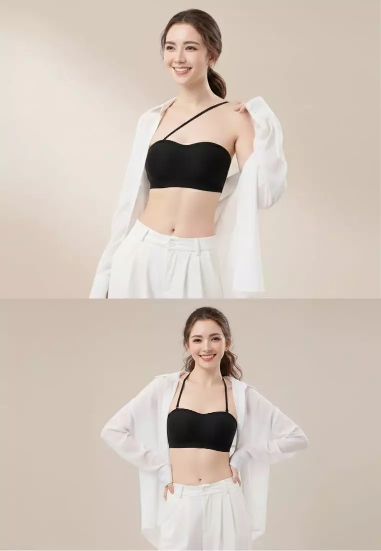 2 Pack Ellie Anti-slip Non Slip Strapless Wireless Thick Padded Push Up Bra in Black & Nude