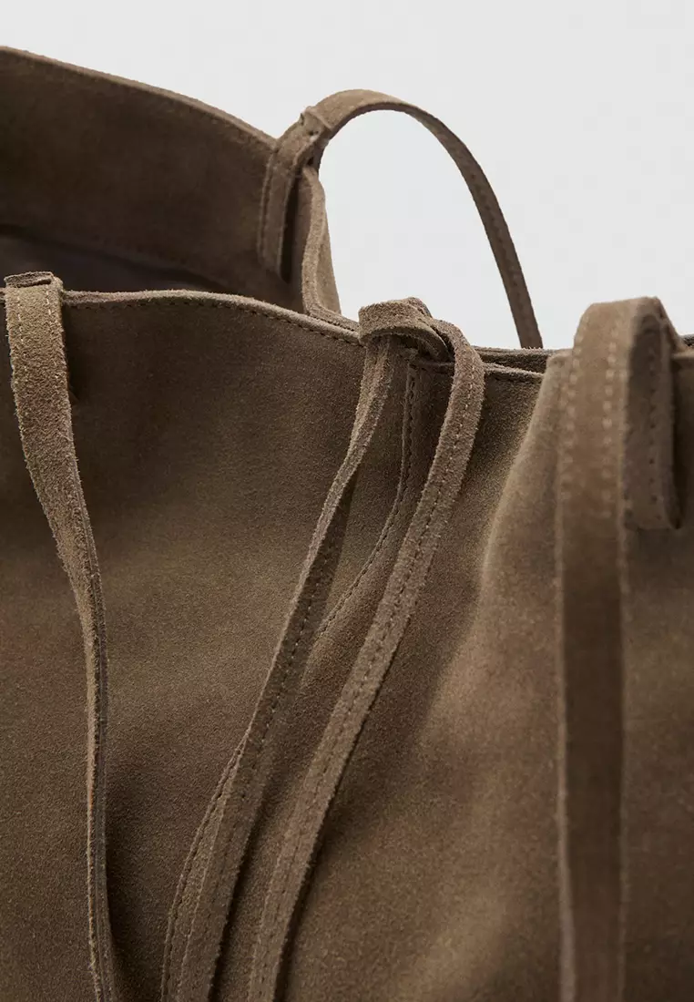 Suede Shopper Bag With Bow Closure