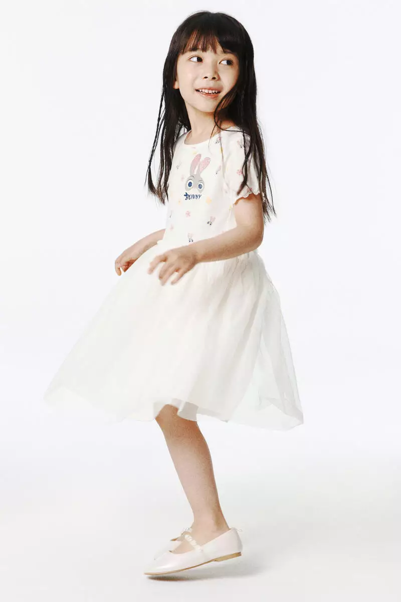 Printed tulle-skirt dress