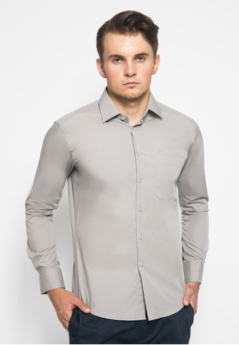Jual Alisan Alisan Kemeja Polos Slimfit Lengan Panjang Abu Abu Original Zalora Indonesia