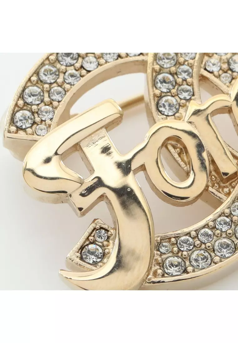 Chanel Pre-Loved Chanel coco mark brooch GP Rhinestone gold clear