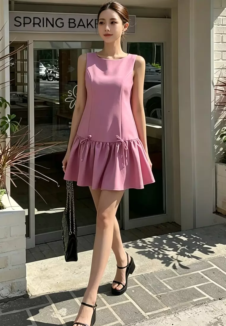 Elegant Bow Tie Vintage Puffy Tank Mini Dress CA26041612PI