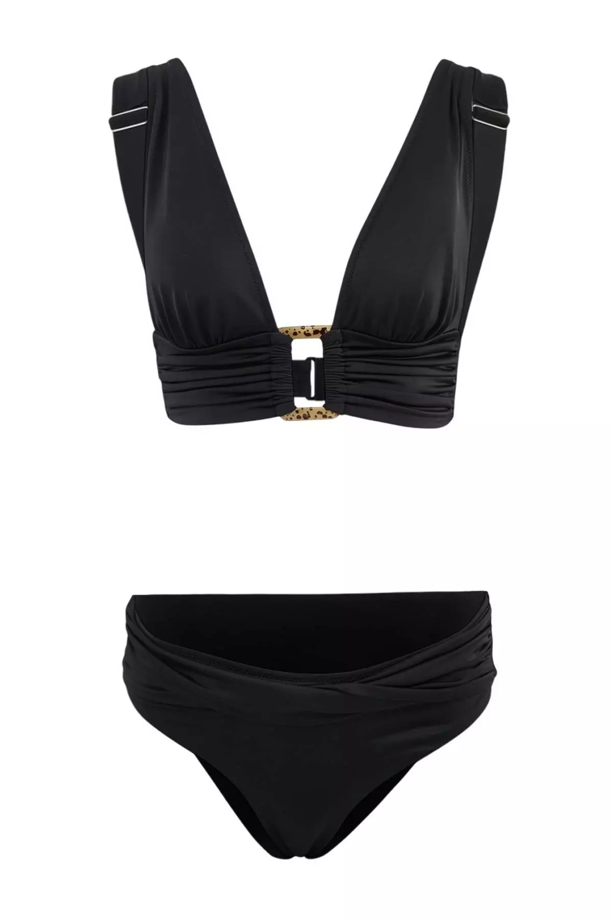 Black Accessory Triangle Covered Brazilian High Waist Bikini Set Tbess25Bt181