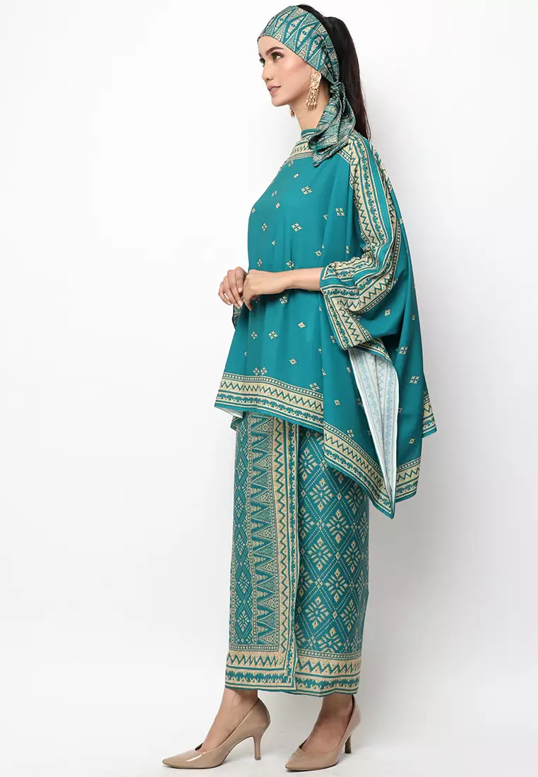 Kanzi Collection Songket R-Neck Teal Green Sarong Set