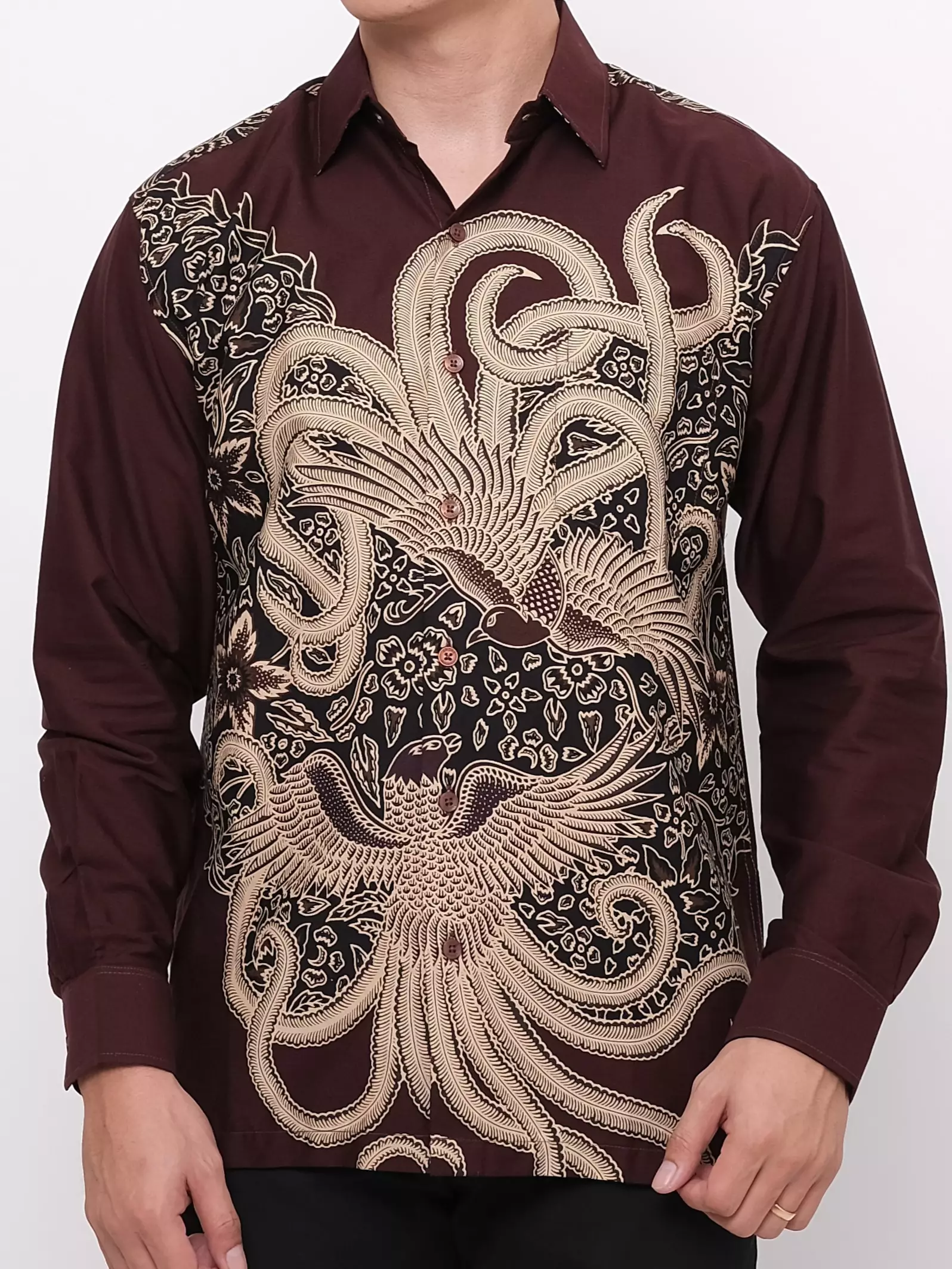 Andre Michel Kemeja Batik Lengan Panjang Maroon Motif Burung 16729