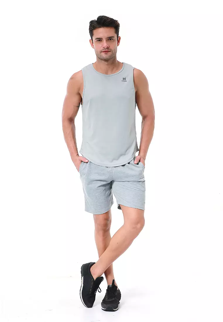 Bobby Atasan Kasual Pria Singlet Gym Motif Polos Sleeveless Sports Shirt Material Polyester Fiber ORIGINAL - Gray