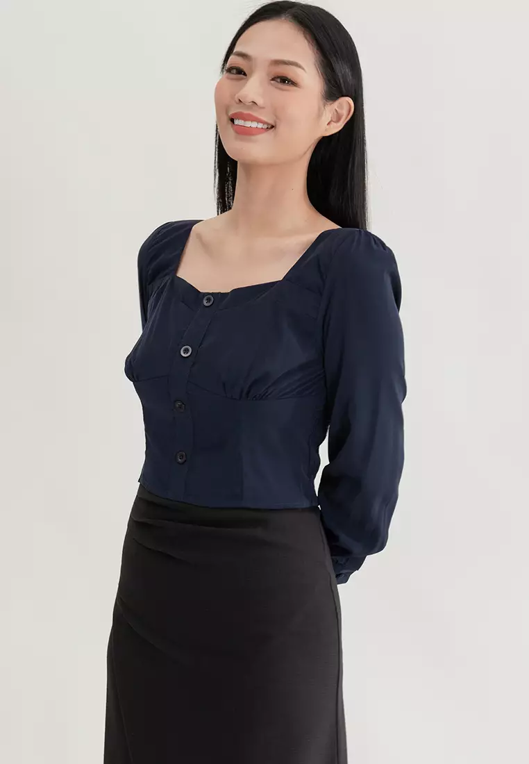 极简风长袖短上衣