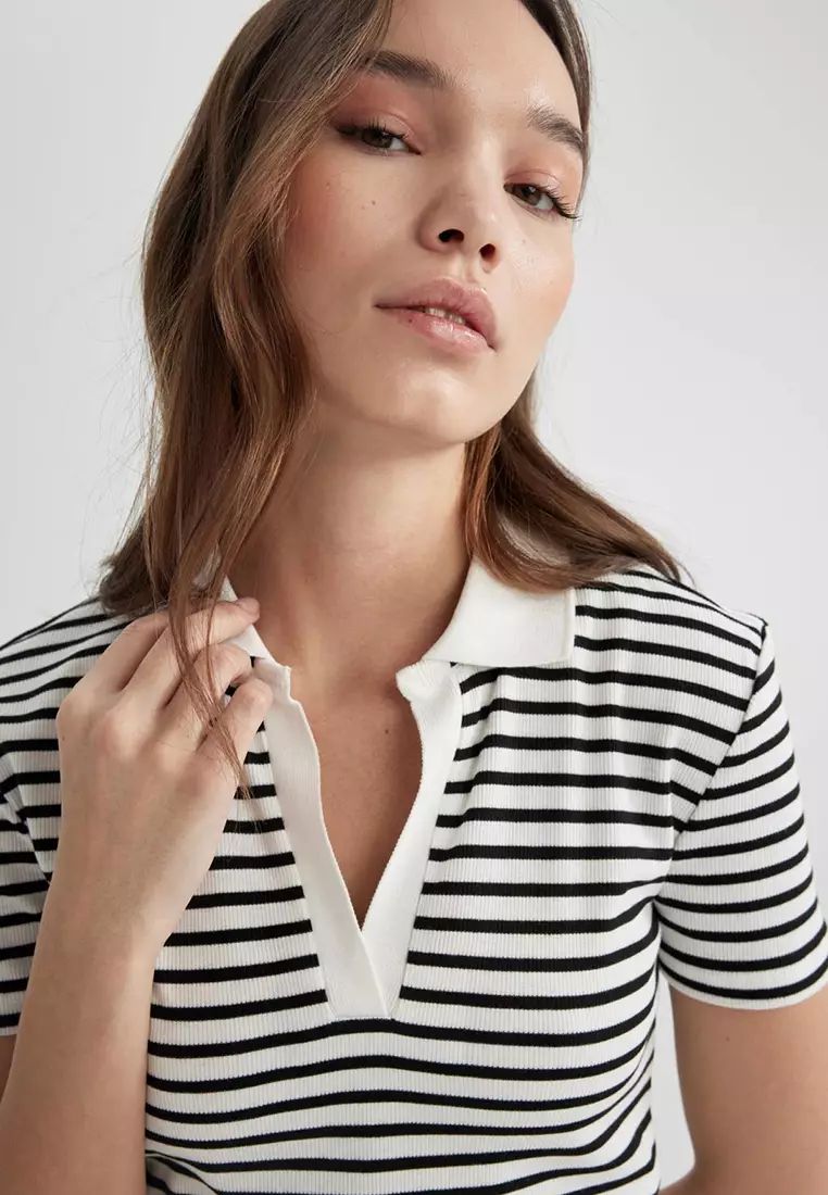 Polo Neck Ribbed Camisole T-Shirt