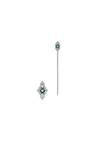 THIALH London gold THIALH London - Castle Double wear Earring/Brooch in 18K White Gold Plated 925 Sterling Silver with Green Cubic Zirconia CQH3505 8C134AC6A7F132GS_1