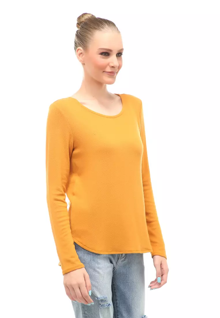 Kinsey Kaos Long Sleeves Atasan Wanita Motif Solid Relaxed Fit - Mustard Y