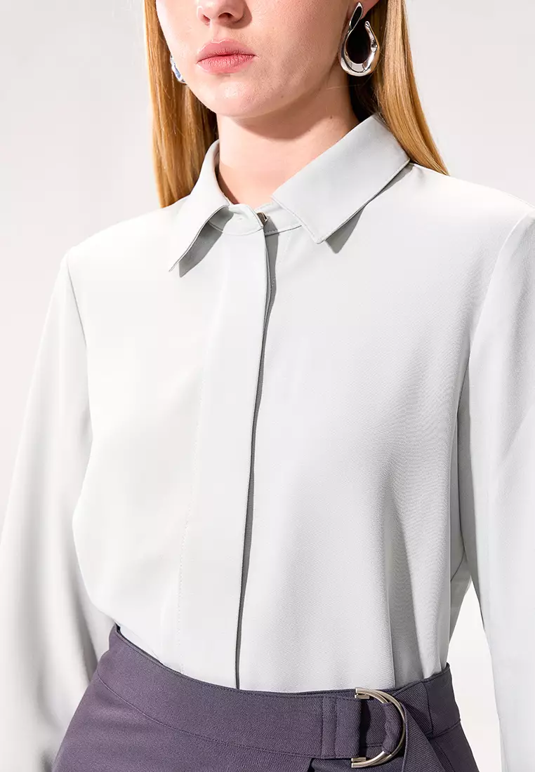 Aqua Wide Placket Long Sleeve Top