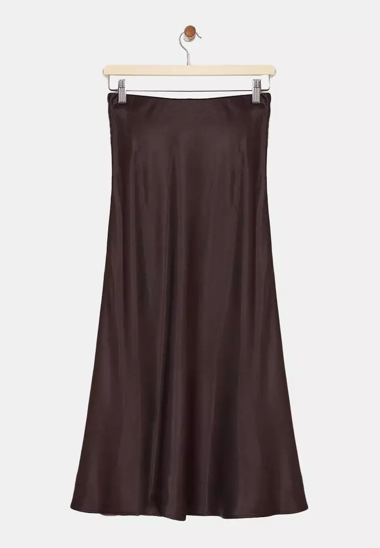 Brown Satin A-Line/Trumpet Midi Skirt Twoaw26Et163