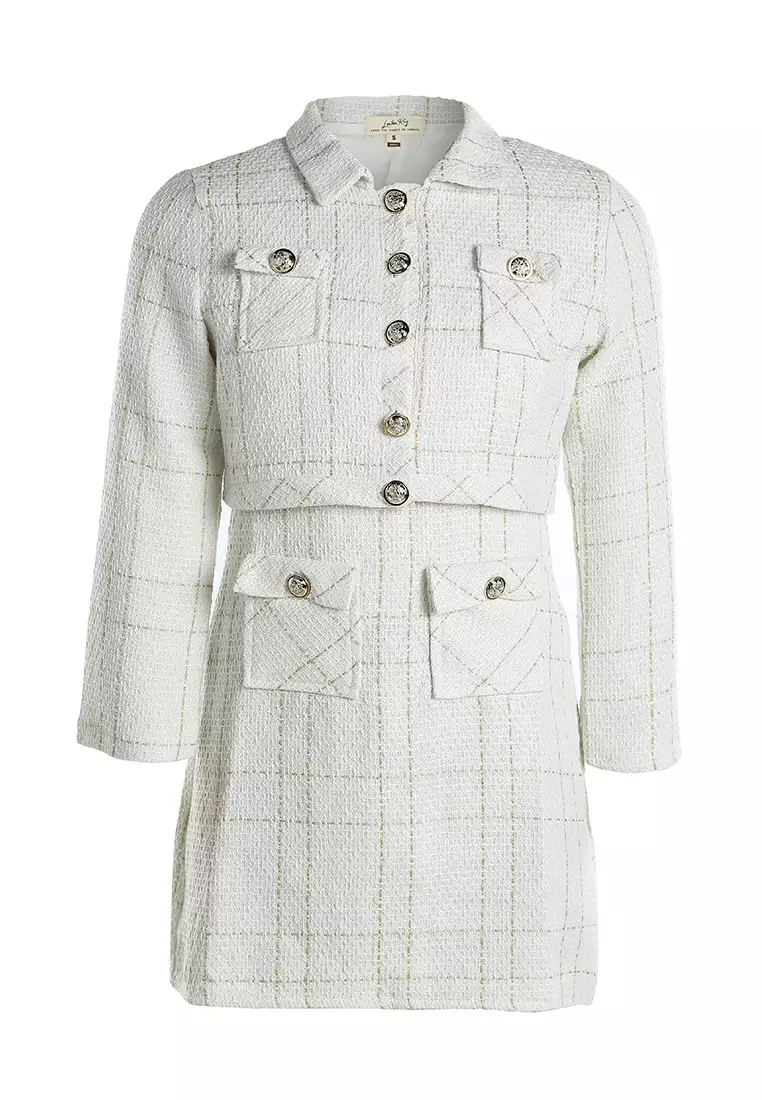 Woven Button-Down Jacket + Mini Dress Combo In Off White
