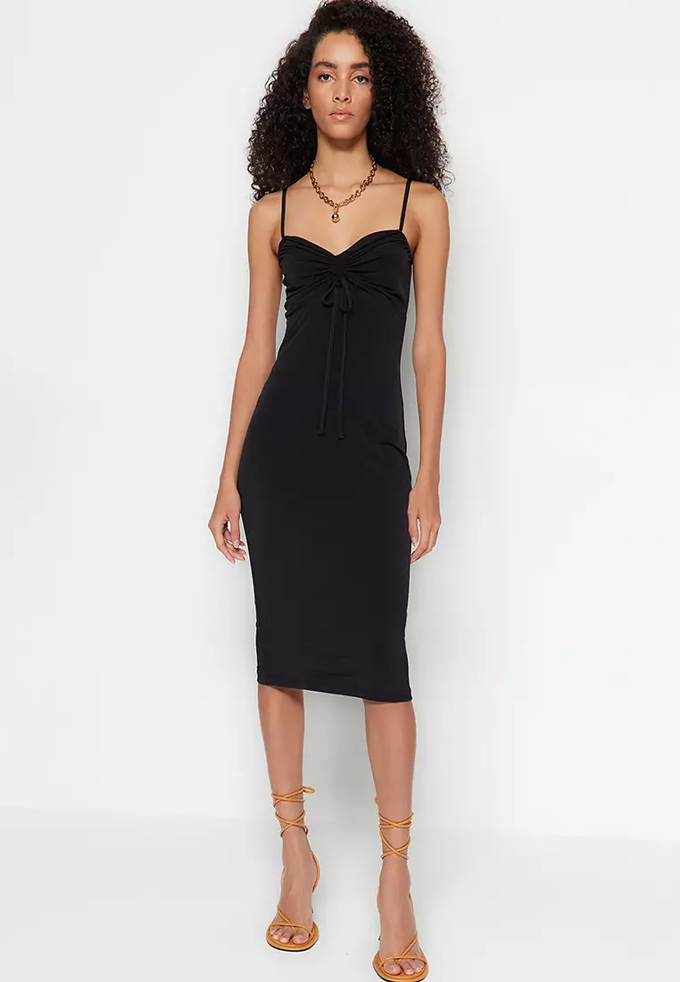 Ruched front strappy bodycon dress top