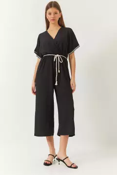 【Miripon.】 Frill tailored vest / gray Viscose Tencel Tailored Square Neck Straight Leg Jumpsuit