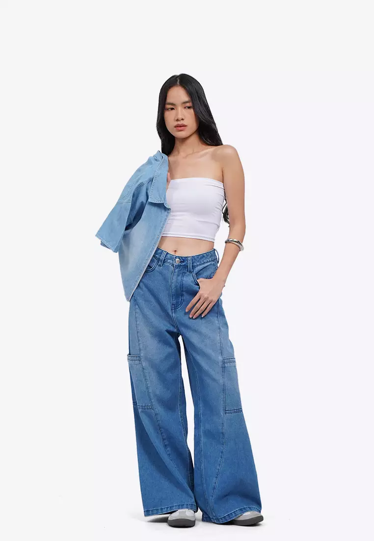 High Waist Cargo Denim Pants