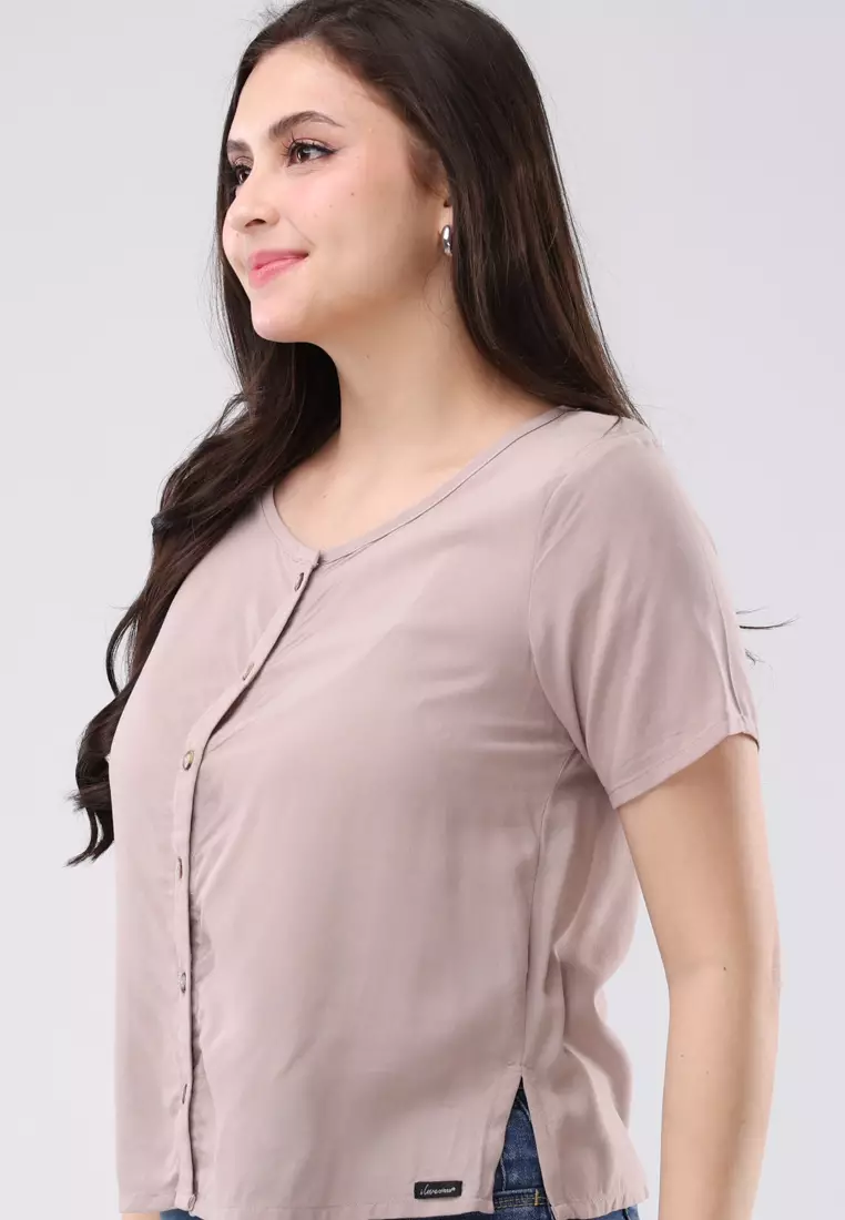 Woven Plain Rayon Short Sleeves Blouse