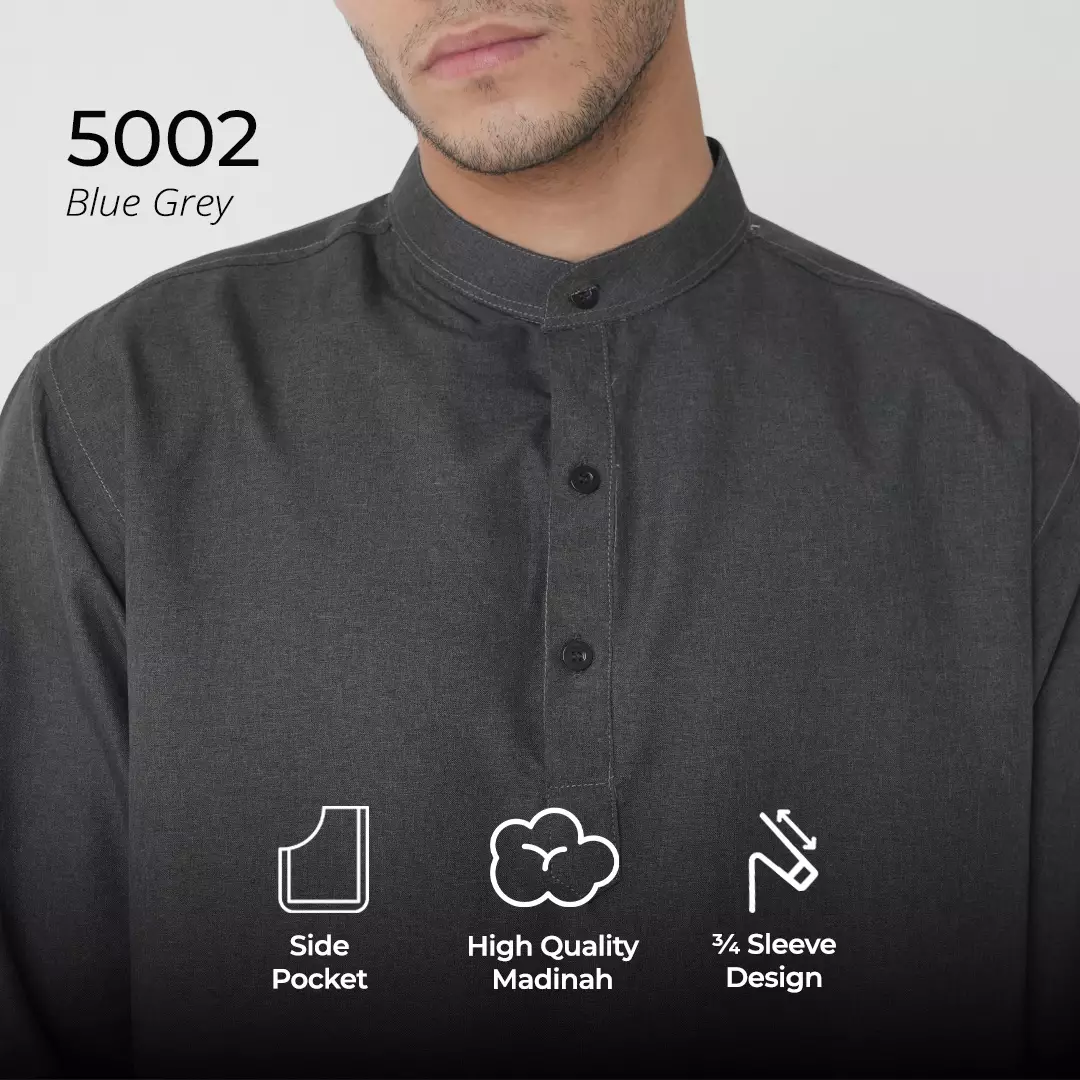 Casella Baju Koko Kurta Lengan ¾ Two Tone | Kurta Hamzah 5002 Space Black