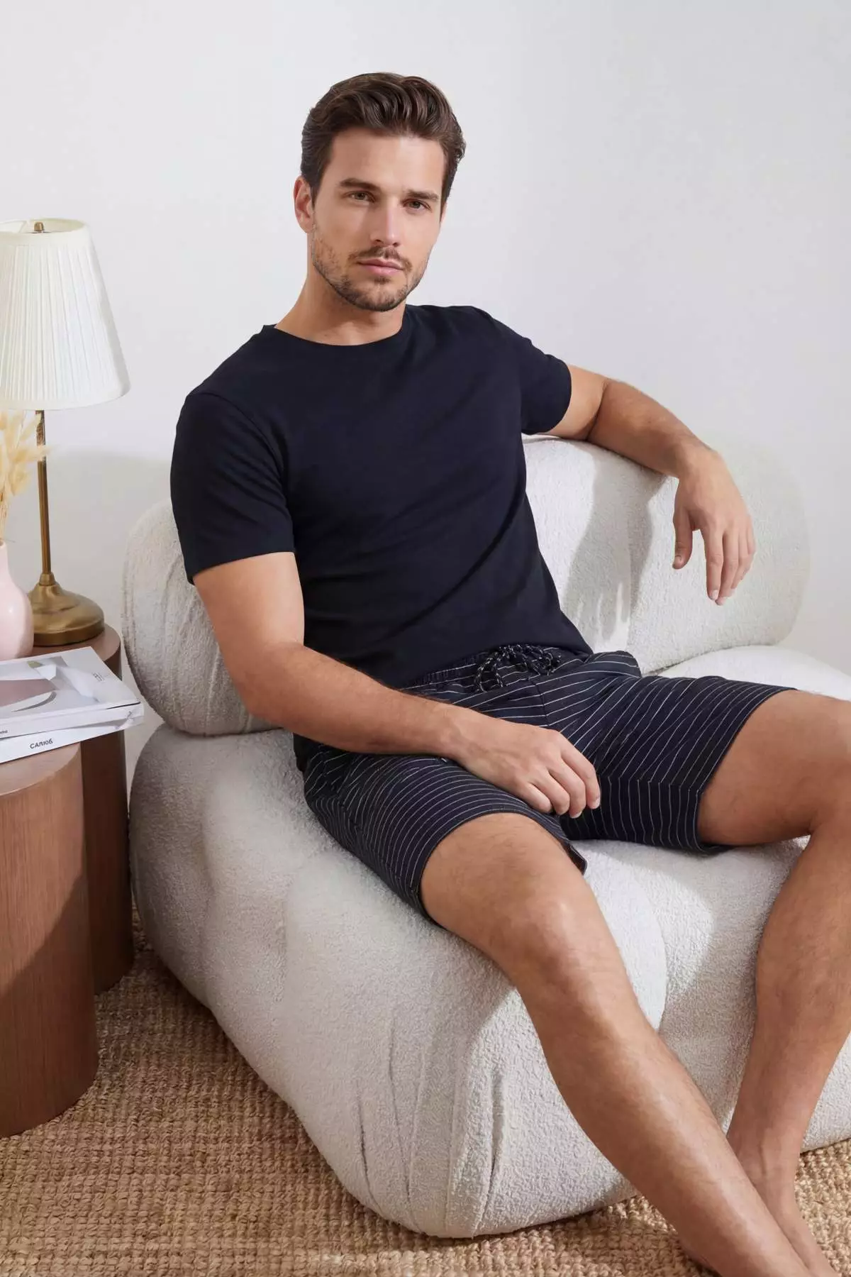 Buy Trendyol Dark Navy Regular/Normal Cut Bottom Striped Knitted Pajama ...