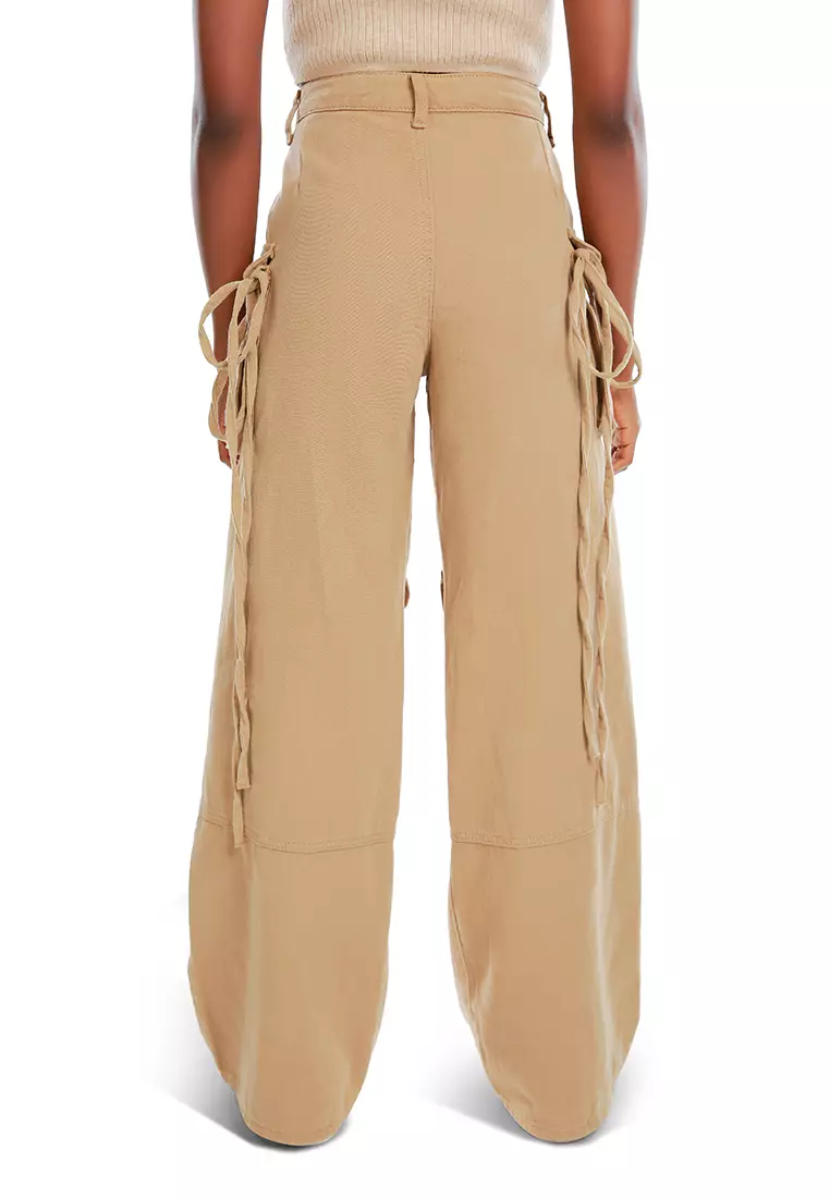 实用抽绳口袋长裤 驼色