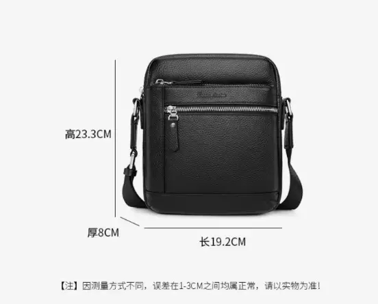 Bison Denim Tas Selempang Pria Messenger Bag Kulit Sapi Asli N2845 - BLACK
