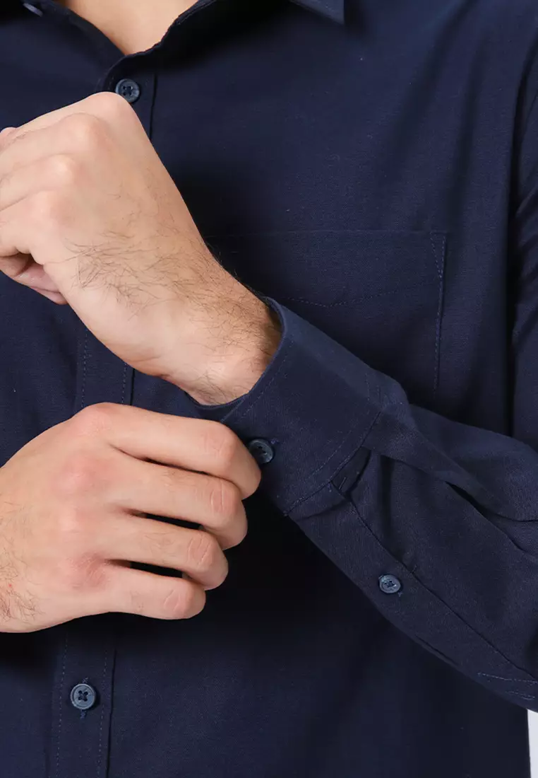 ELMO DARK NAVY Kemeja Lengan Panjang Pria - Top Man Shirt