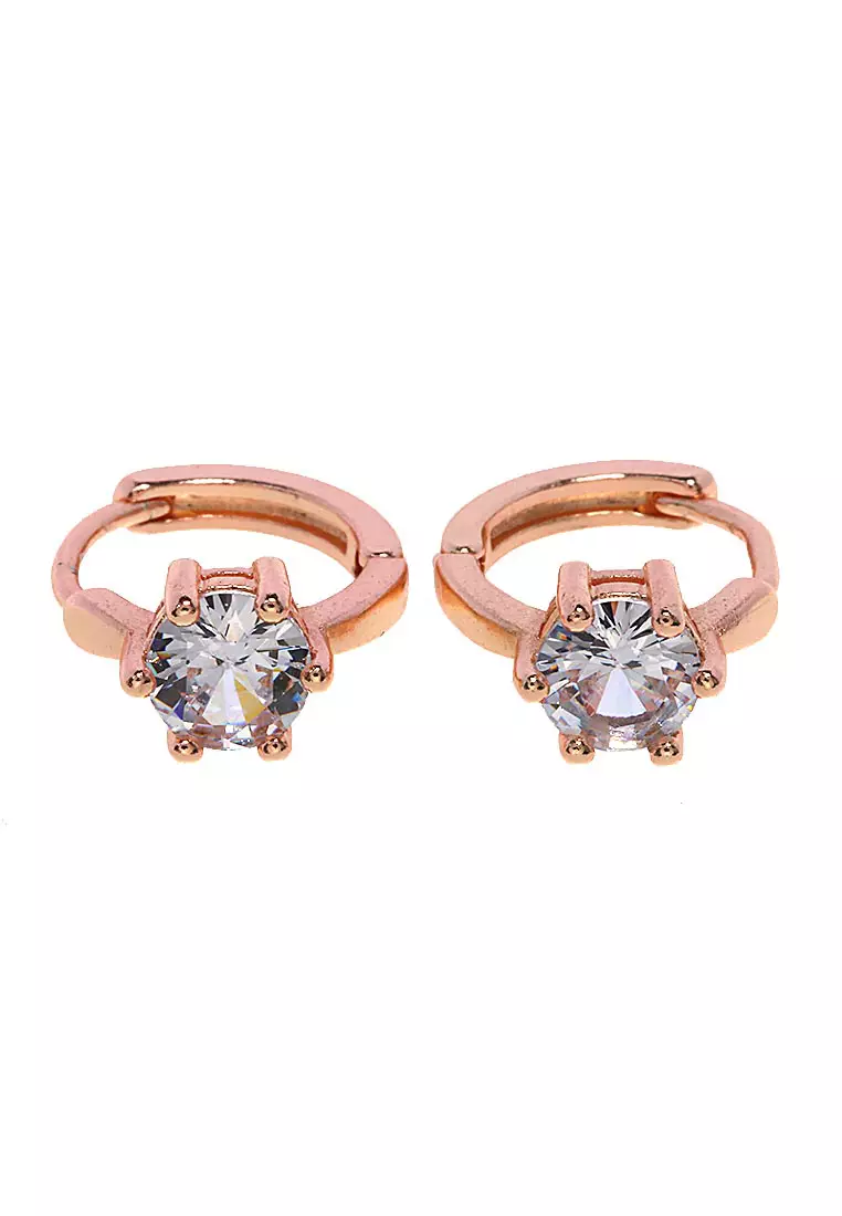 Anting Emas Berlian Perhiasan Wanita Hoop Fastening Design Elegant - Rosegold