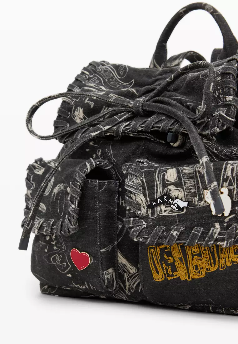 Pocket-Equipped Graffiti-Style Mini Backpack